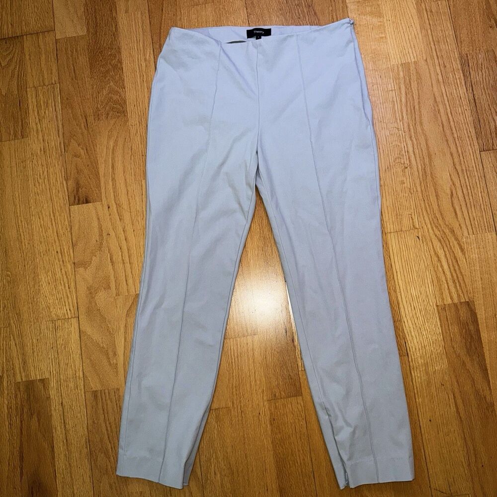 Theory Women’s Alettah Approach Cropped Pants Slim Leg Preppy Trousers Gray 4